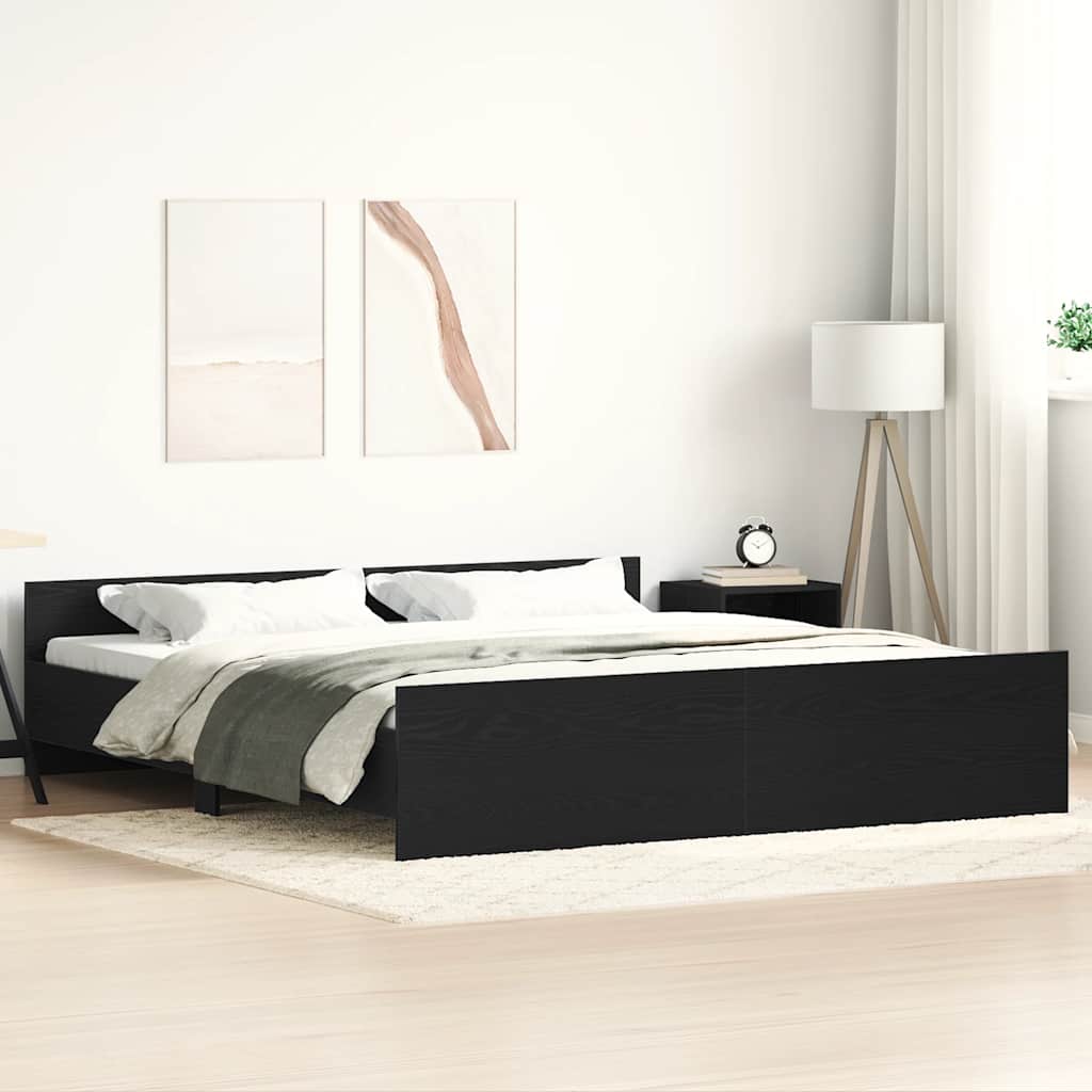 Bed Frame without Mattress Black Oak 200x200 cm Engineered Wood