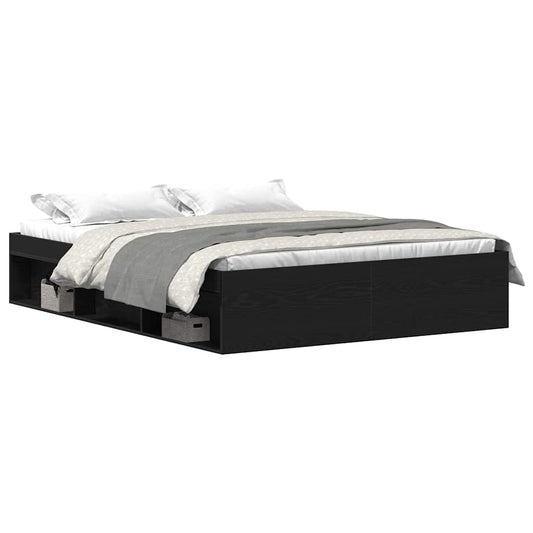 Bed Frame without Mattress Black Oak 150x200 cm Engineered Wood