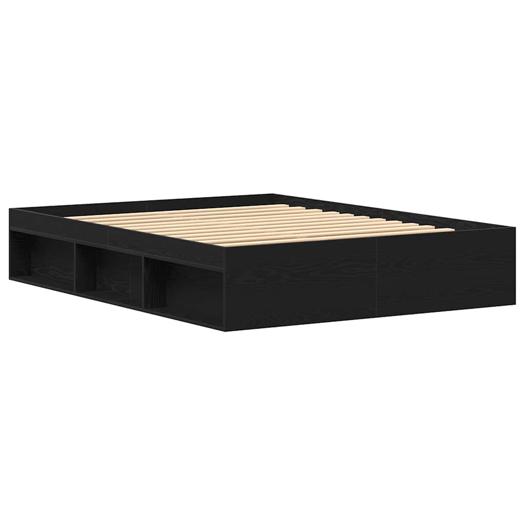 Bed Frame without Mattress Black Oak 150x200 cm Engineered Wood