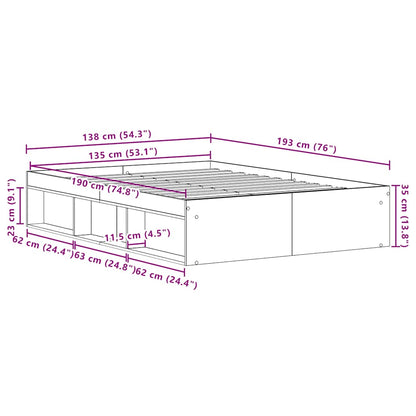 Bed Frame without Mattress Old Wood 135x190 cm Engineered Wood