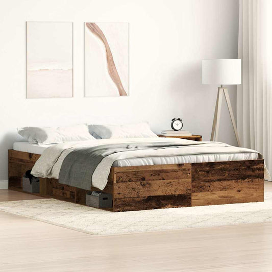 Bed Frame without Mattress Old Wood 135x190 cm Engineered Wood