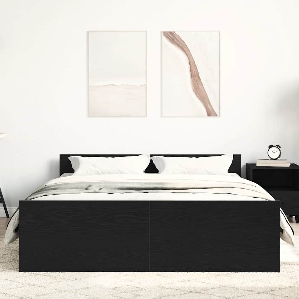 Bed Frame without Mattress Black Oak 140x200 cm Engineered Wood