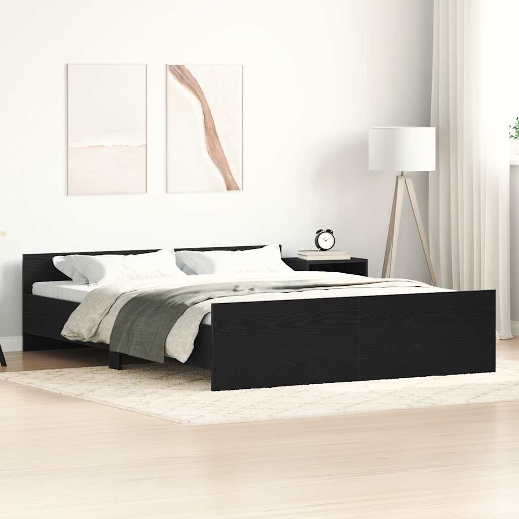Bed Frame without Mattress Black Oak 150x200 cm Engineered Wood