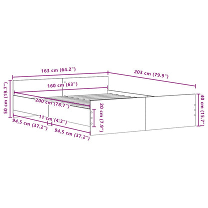 Bed Frame without Mattress Black Oak 160x200 cm Engineered Wood