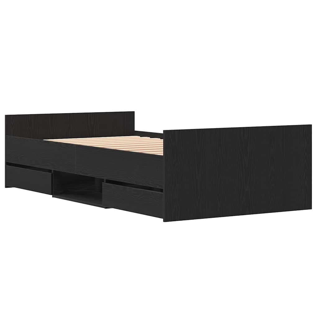 Bed Frame Black Oak 203 x 93 x 50 cm Engineered Wood