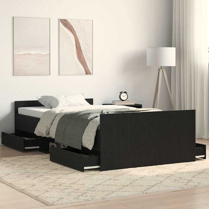 Bed Frame Black Oak 193 x 93 x 50 cm Engineered Wood