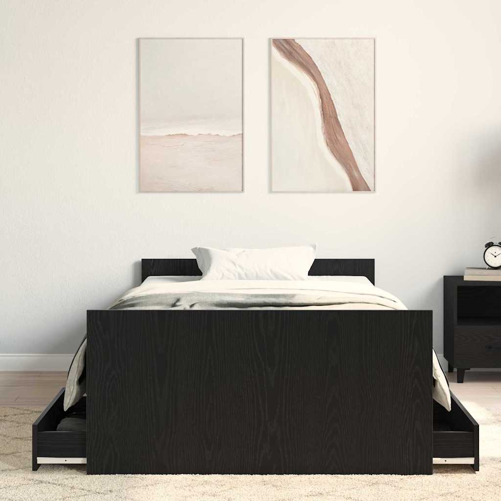 Bed Frame Black Oak 193 x 93 x 50 cm Engineered Wood