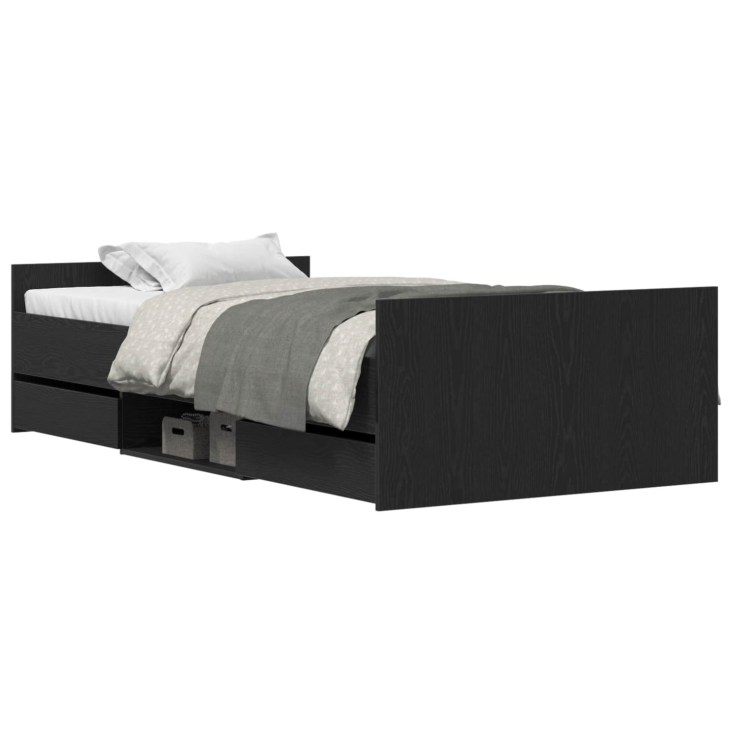 Bed Frame Black Oak 193 x 93 x 50 cm Engineered Wood