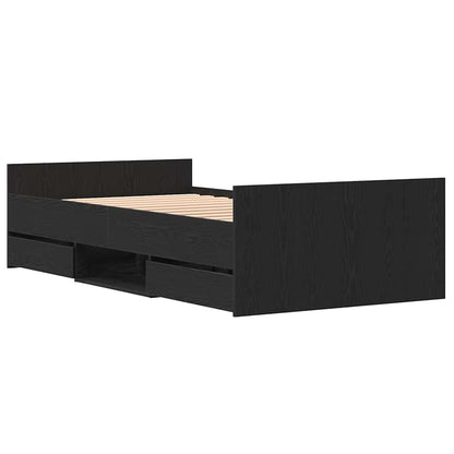 Bed Frame Black Oak 193 x 93 x 50 cm Engineered Wood