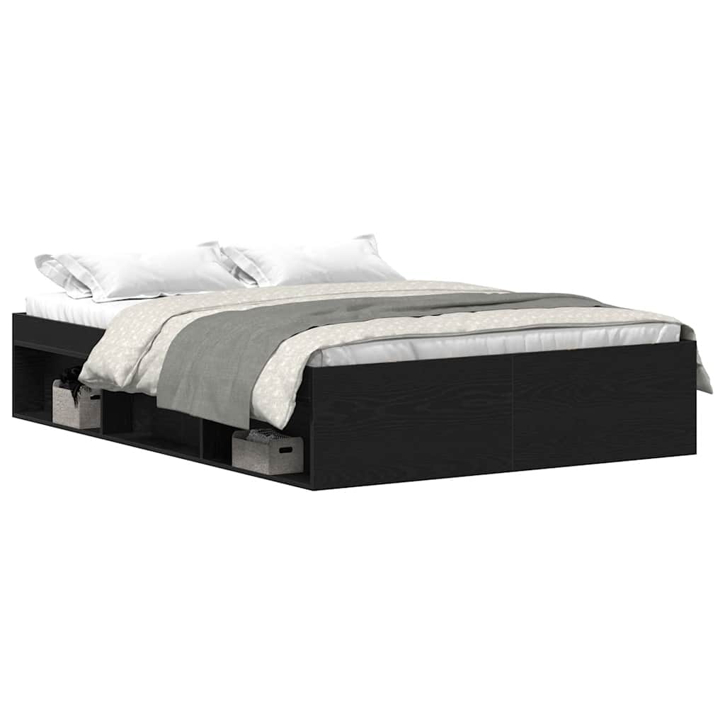 Bed Frame without Mattress Black Oak 140x200 cm Engineered Wood