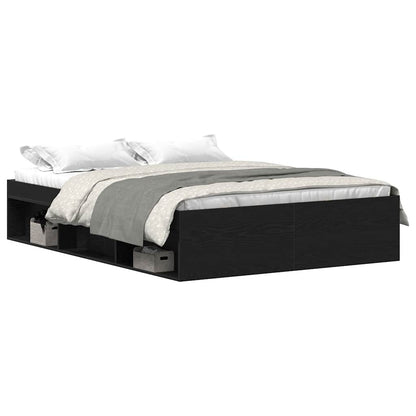 Bed Frame without Mattress Black Oak 140x200 cm Engineered Wood