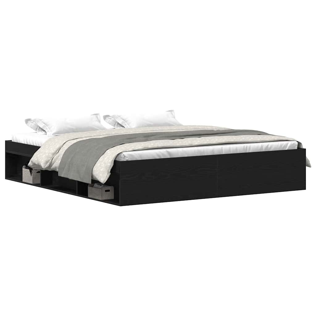 Bed Frame without Mattress Black Oak 200x200 cm Engineered Wood