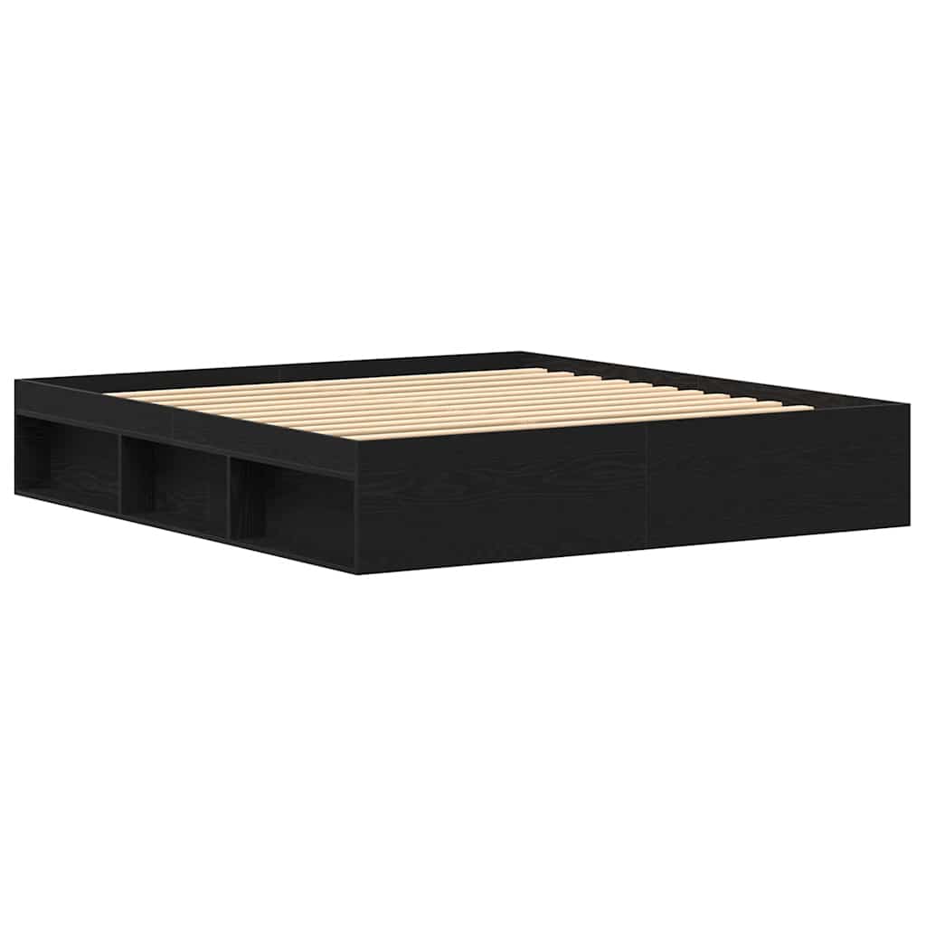 Bed Frame without Mattress Black Oak 200x200 cm Engineered Wood
