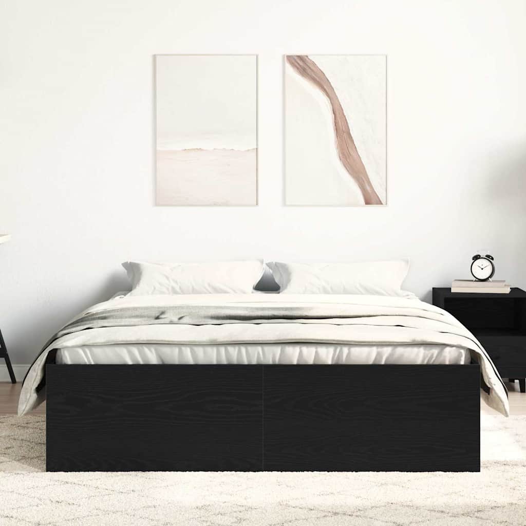 Bed Frame without Mattress Black Oak 140x190 cm Engineered Wood