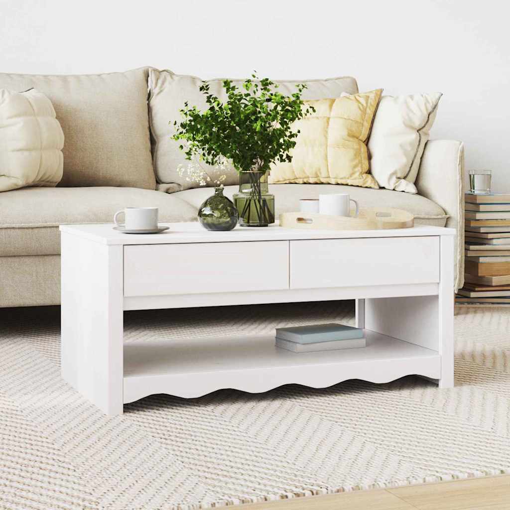 Coffee Table Drammen White 99 x 55 x 45 cm Solid Pine Wood