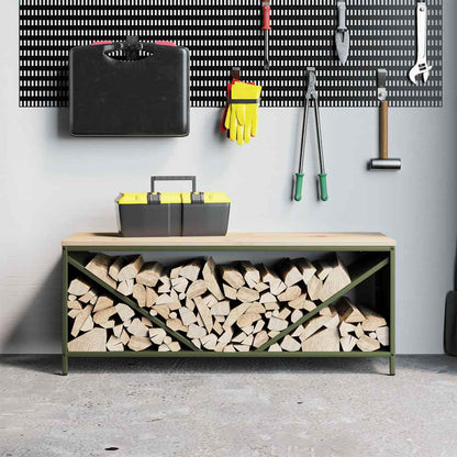 Firewood Rack with Wooden Top Olive Green 100.5x35.5x40 cm
