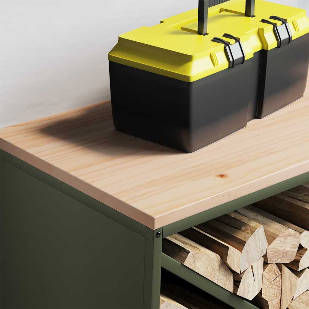 Firewood Rack with Wooden Top Olive Green 100.5x35.5x40 cm