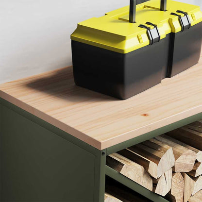 Firewood Rack with Wooden Top Olive Green 100.5x35.5x40 cm