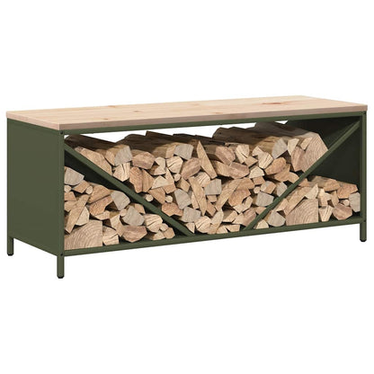 Firewood Rack with Wooden Top Olive Green 100.5x35.5x40 cm
