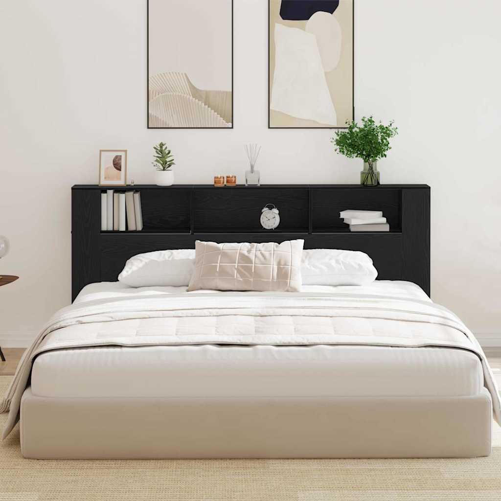 Headboard Cabinet with Shelf Black Oak 220 x 18.5 x 102.5 cm