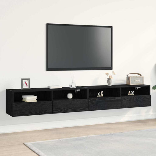 TV Wall Cabinet 2 pcs Black oak Engineered Wood