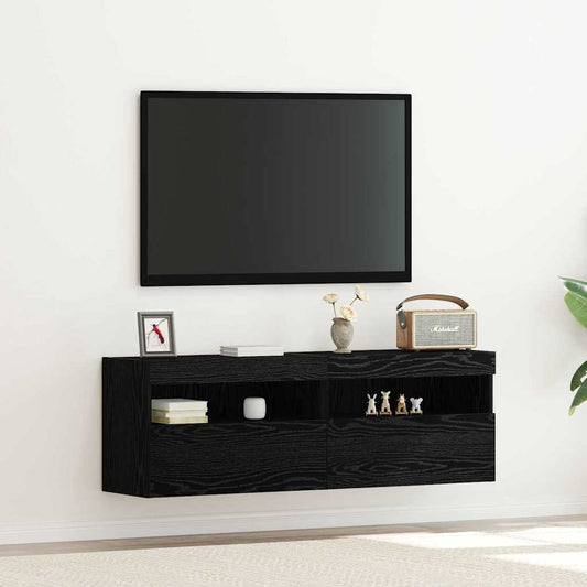 TV Wall Cabinet 2 pcs Black oak Engineered Wood