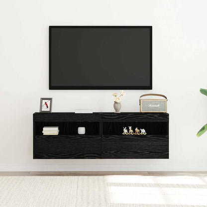 TV Wall Cabinet 2 pcs Black oak 60 x 30 x 40 cm Engineered Wood