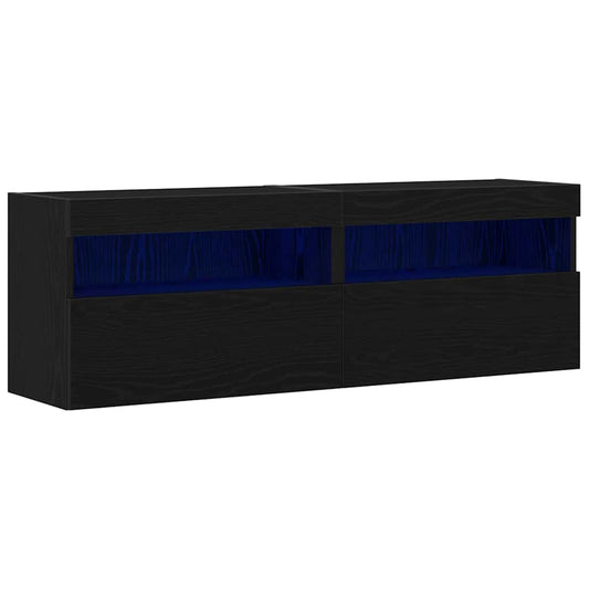 TV Wall Cabinet 2 pcs Black oak Engineered Wood