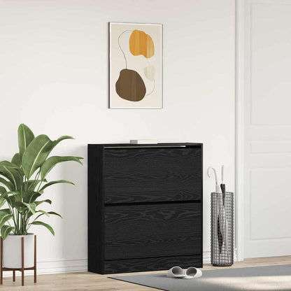 Shoe Cabinet Black Oak 80 x 21 x 87.5 cm Engineered Wood