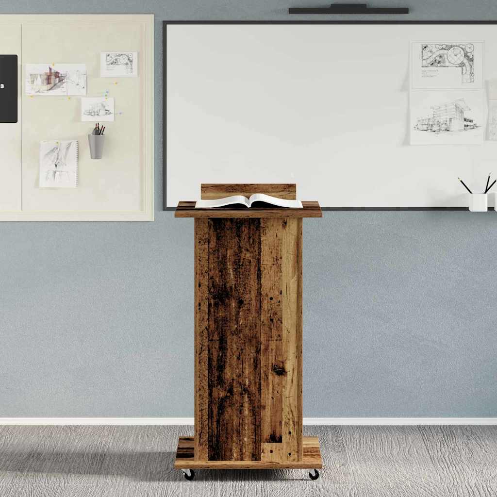 Podium with Drawer Old Wood 55 x 55 x 107 cm Engineered Wood