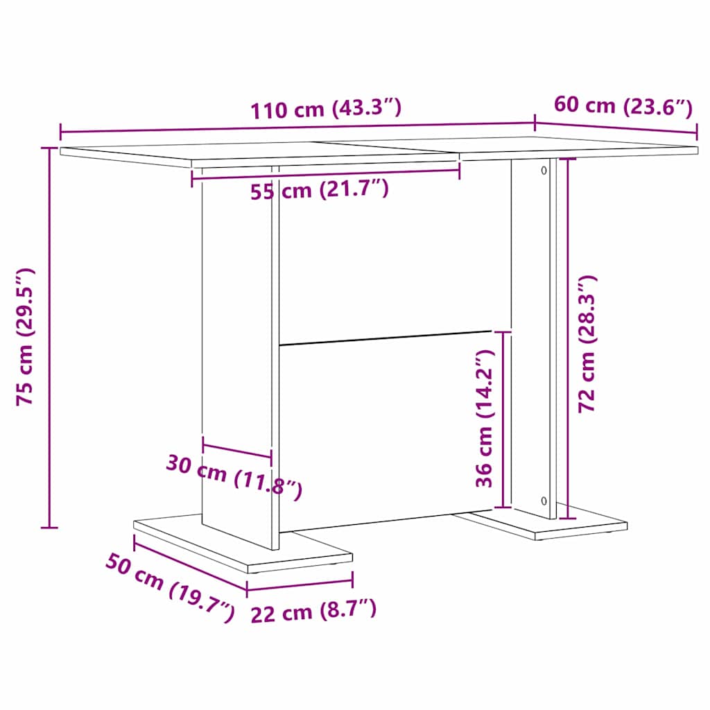 Dining Table White 110 x 60 x 75 cm Engineered Wood