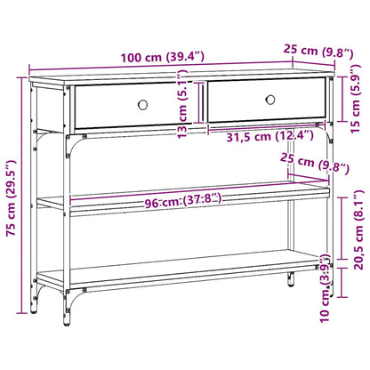 Console Table with Drawer with Shelf Black oak 100 x 25 x 75 cm