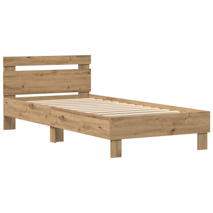 Bed Frame with LED Artisan Oak 75 x 190 cm Engineered Wood