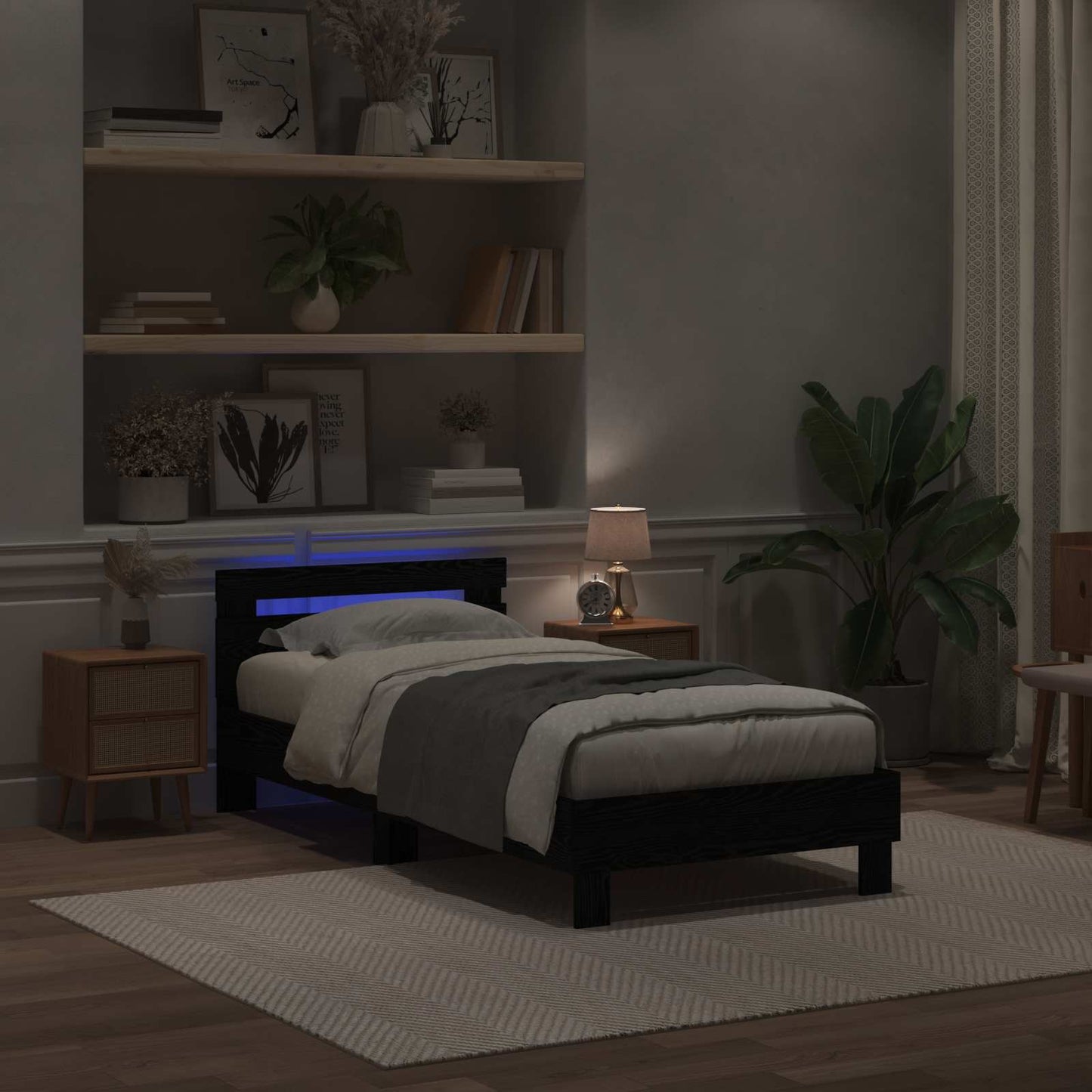 Bed Frame with LED Black Oak 75 x 190 cm Engineered Wood