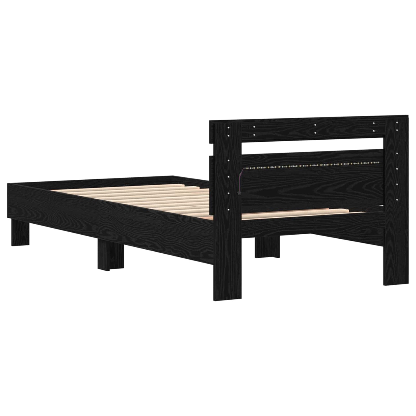 Bed Frame with LED Black Oak 75 x 190 cm Engineered Wood
