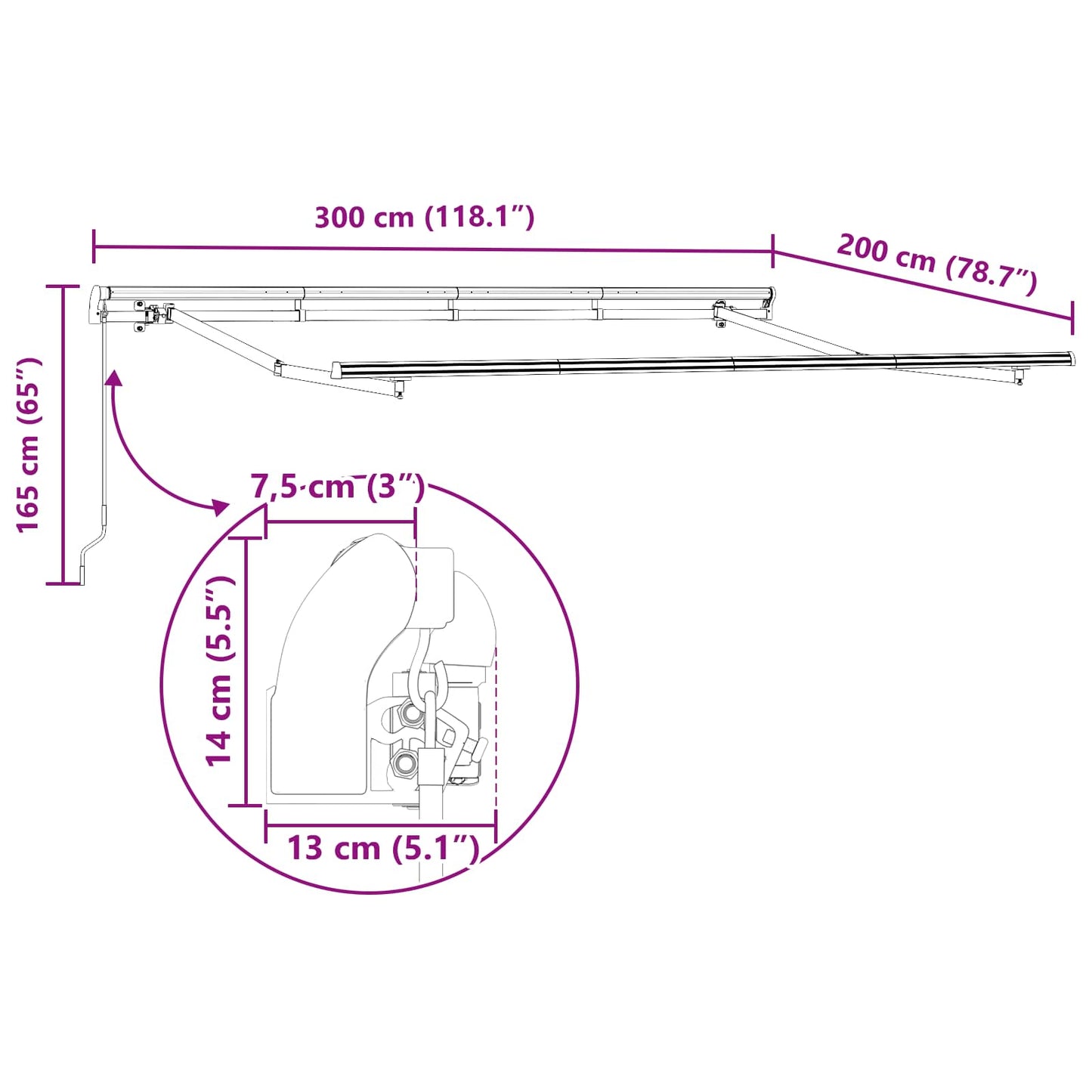 Retractable Awning Brown 300 x 200 cm Fabric