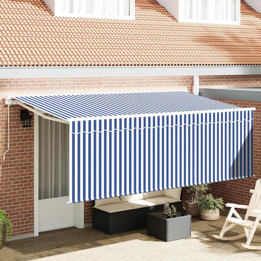 Manual Awning 3.5 x 2 m Blue and White Stripe 100% Polyester
