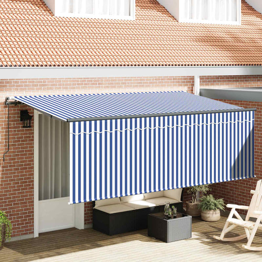 Manual Awning 3.5 x 2 m Blue and White Stripe 100% Polyester