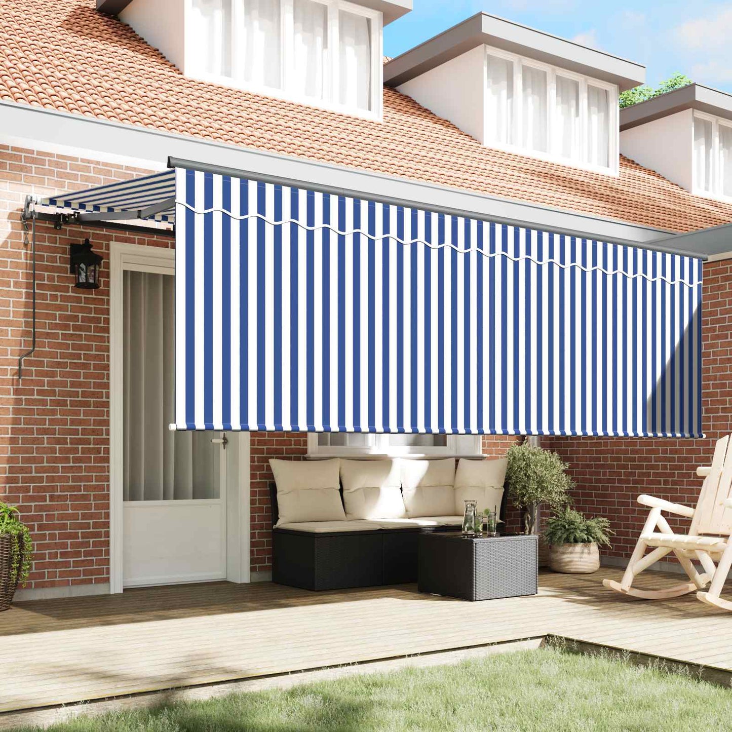 Retractable Awning Retractable Blue and White 350 x 200 cm