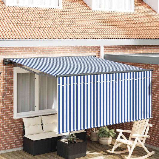 Manual Awning 3 x 2.5 m Blue and White Stripe 100% Polyester