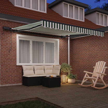 Retractable Awning Green and white 300 x 250 cm Fabric