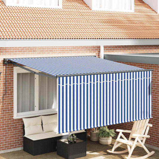 Manual Awning 3.5 x 2.5 m Blue and White Stripe 100% Polyester