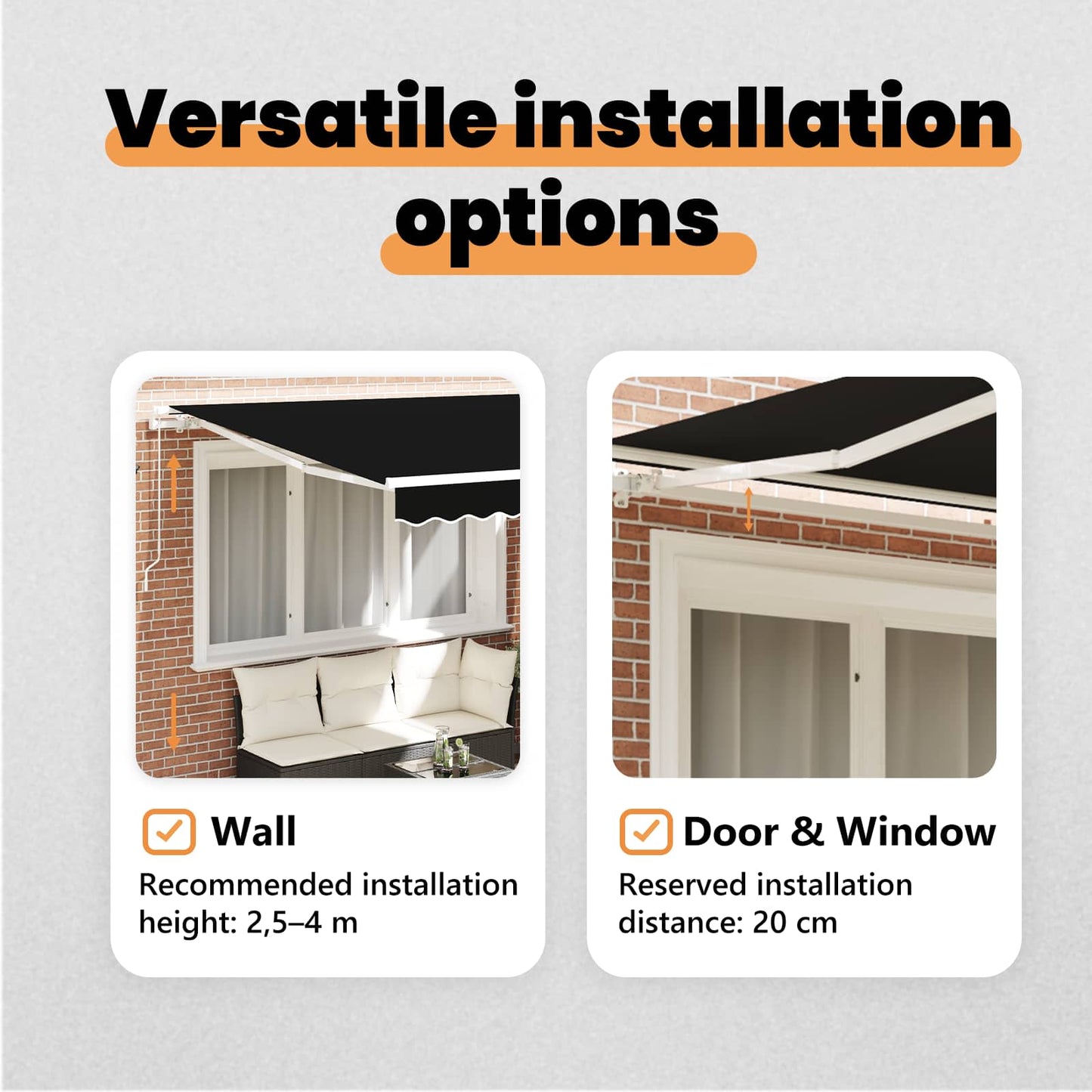 Retractable Awning Black 350 x 250 cm Polyester and Aluminium