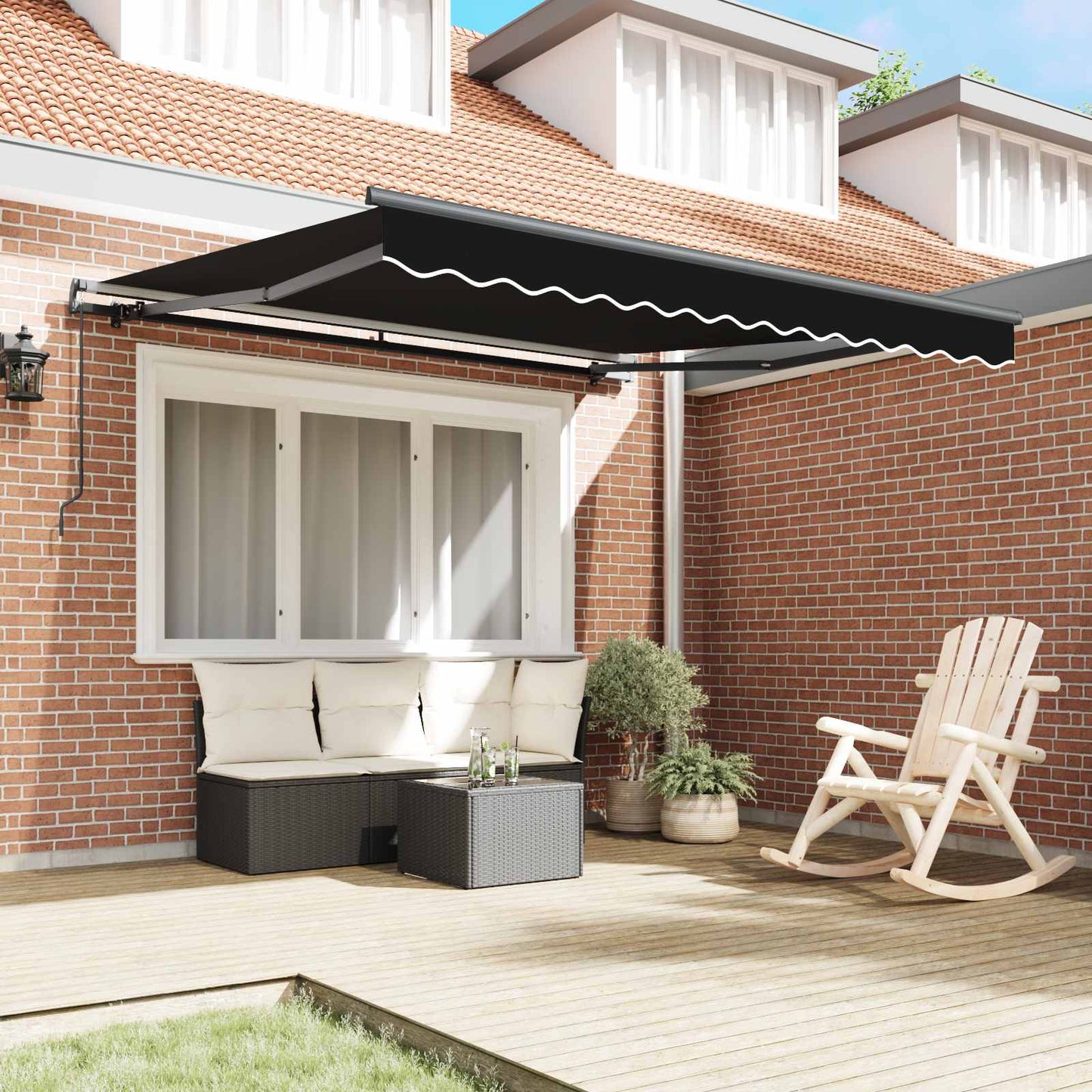Retractable Awning Black 350 x 250 cm Polyester and Aluminium