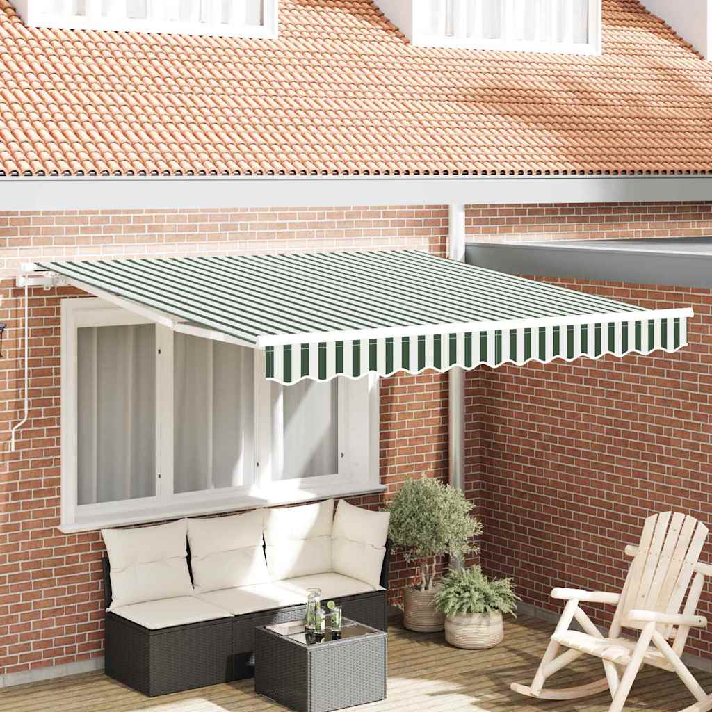 Retractable Awning Green and White 350 x 250 cm