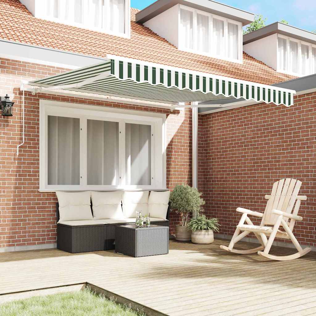 Retractable Awning Green and White 350 x 250 cm