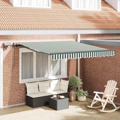 Retractable Awning Green and white 350 x 250 cm Fabric