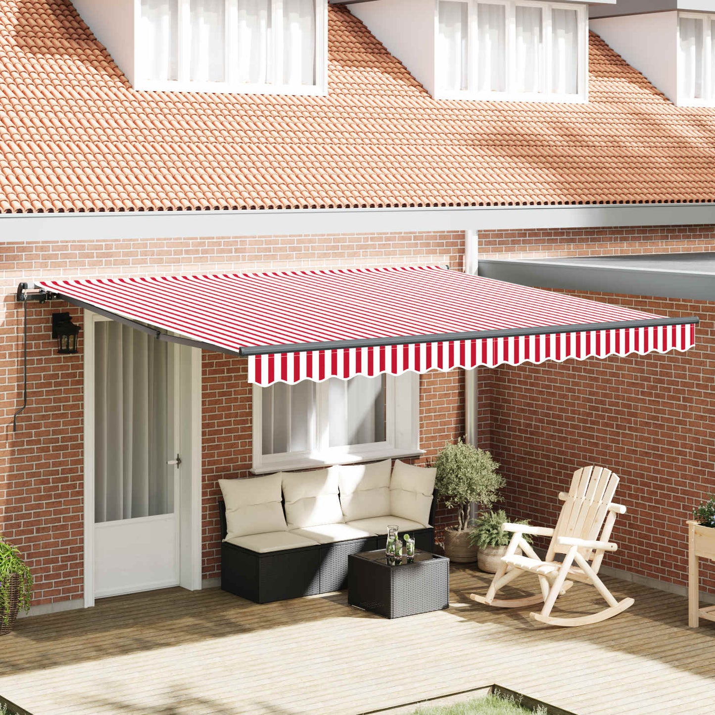 Retractable Awning Red and White 400 x 300 cm