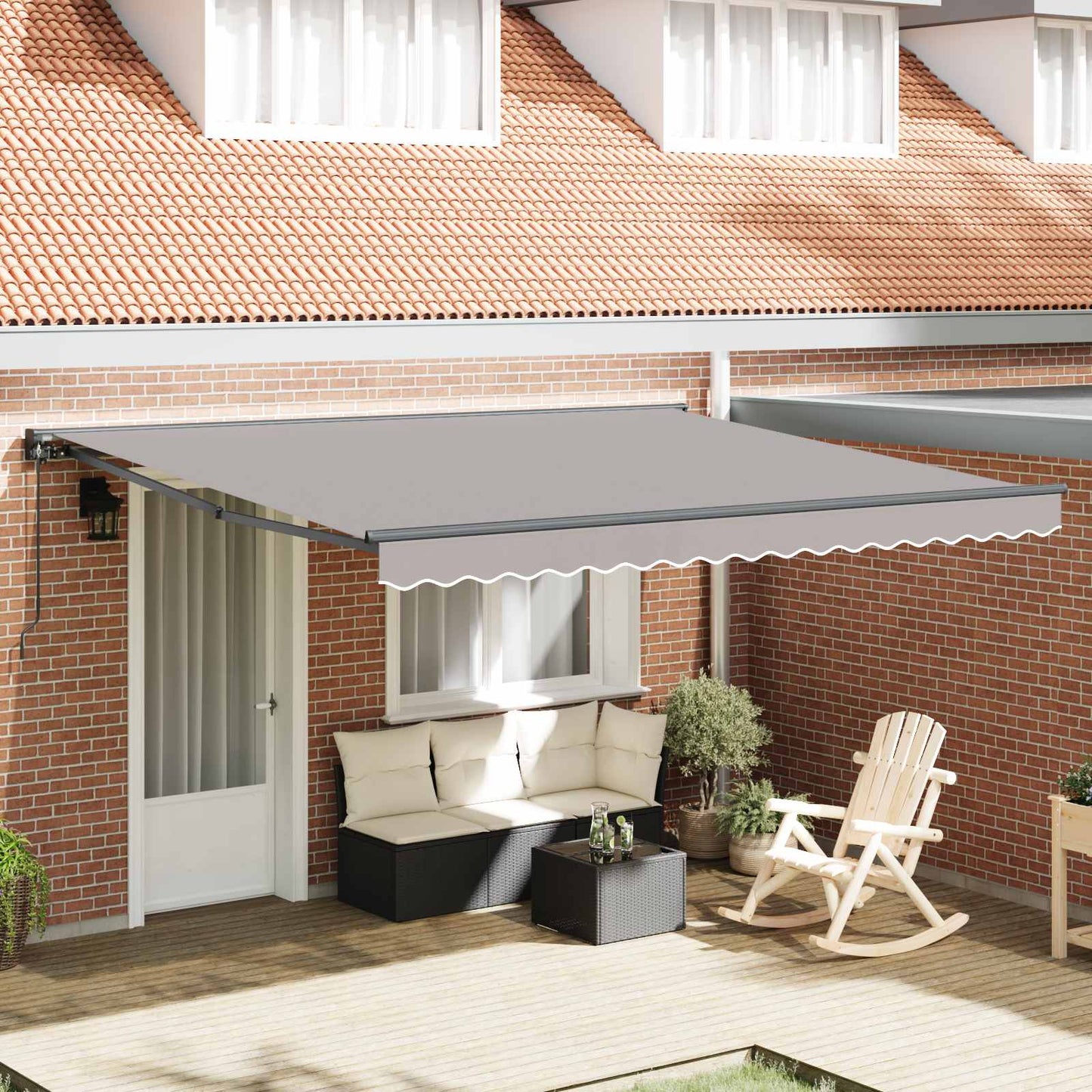 Awning Frame Light Grey 400 x 300 cm Polyester with PU coating