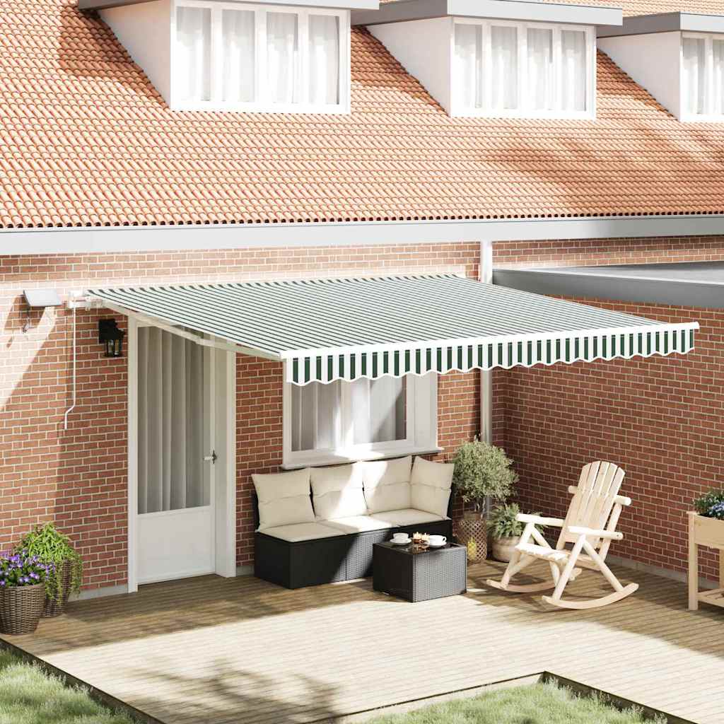 Retractable Awning Green and White 400 x 300 cm